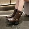 Winter Round Head Double Buckle Elegant Mid-tube Boots Fashionable New Sexy Comfortable Zipper Casual Walking Boots for Women