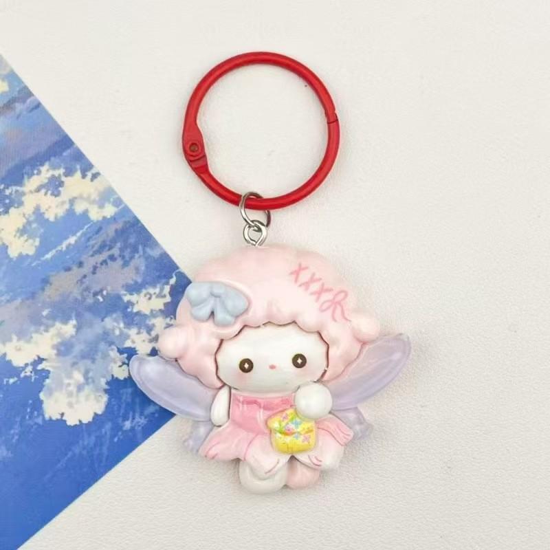 Cartoon Angel Wings Resin Keychain Pendant with Heart Charm - Best Friend & Couple Gift