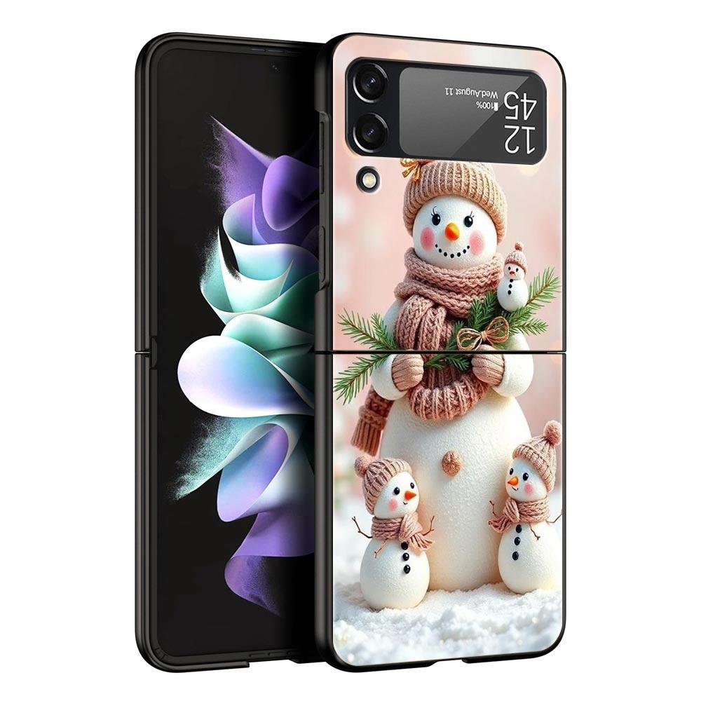 Christmas Snowman Hard PC Phone Case For Samsung Galaxy Z Flip 7 6 5 4 Black Cover For Galaxy Z Flip 3 Foldable Shell Fundas Bag