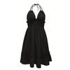 Abito Halter senza schiena, Abito da festa con vita arricciata e volant, Abbigliamento da donna