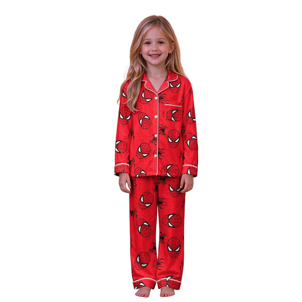 Christmas Parent-Child Matching Outfit with Stand Collar, Button Front and Festive Print