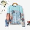 Women Casual Round Neck Fashion Print Patchwork Long Sleeve Tee Tops