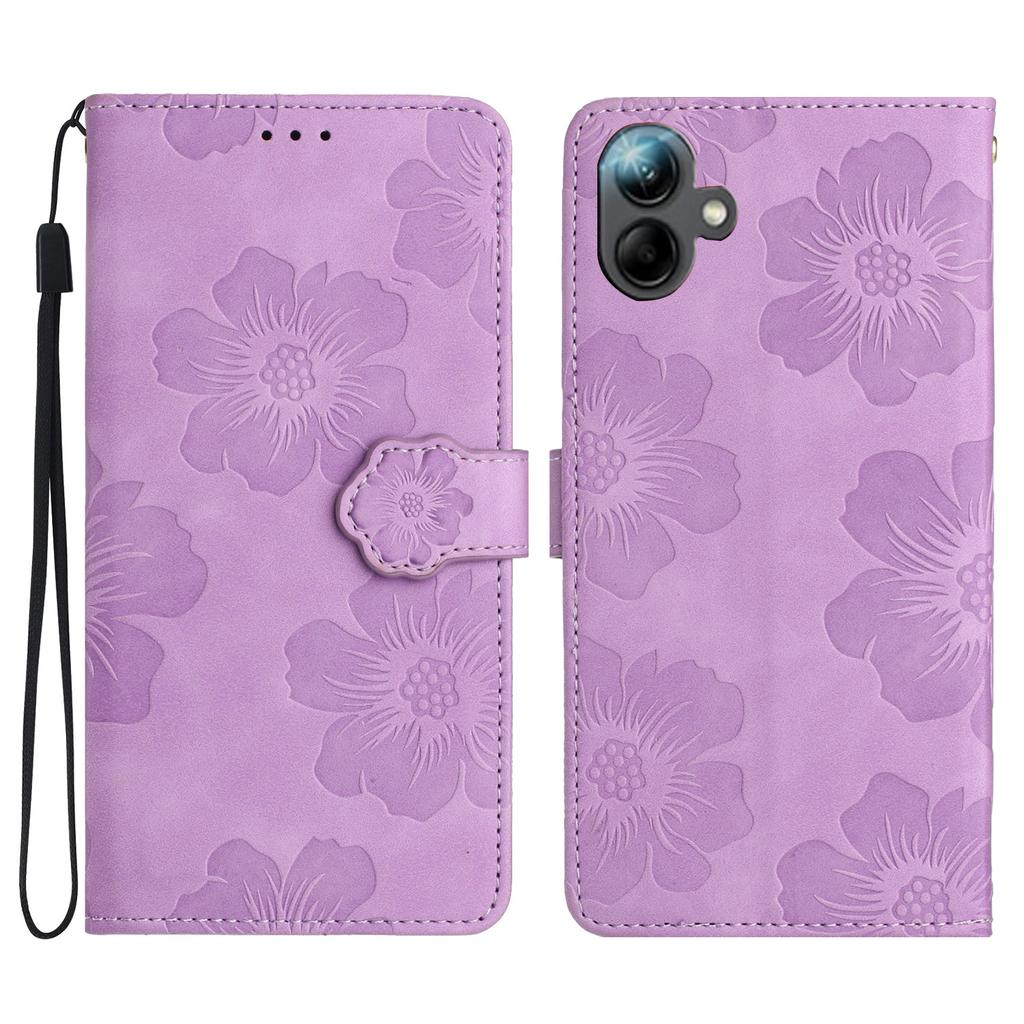 For Samsung Galaxy A06 4G Case Flower Design Leather Wallet Phone Cover with Wrist Strap