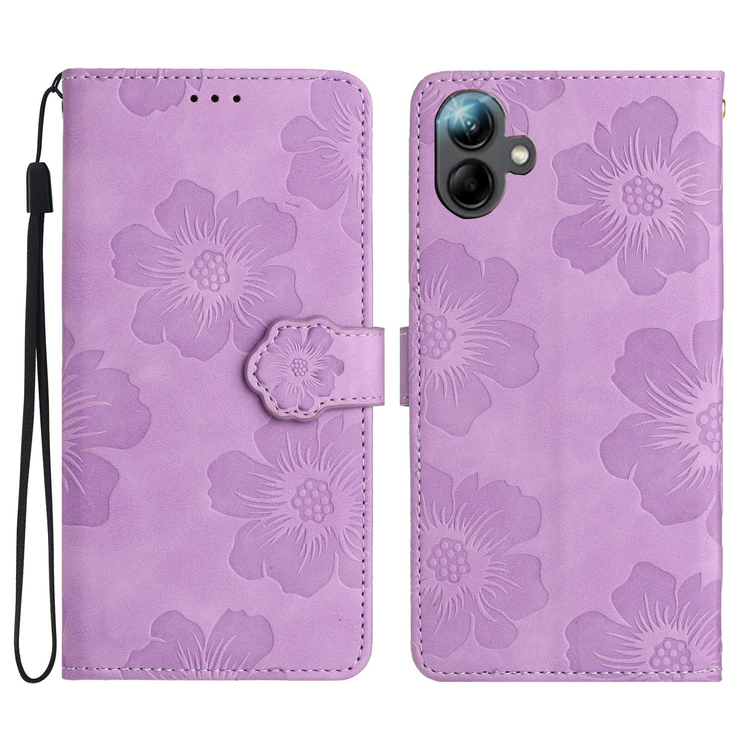 

For Samsung Galaxy A06 4G Case Flower Design Leather Wallet Phone Cover with Wrist Strap E