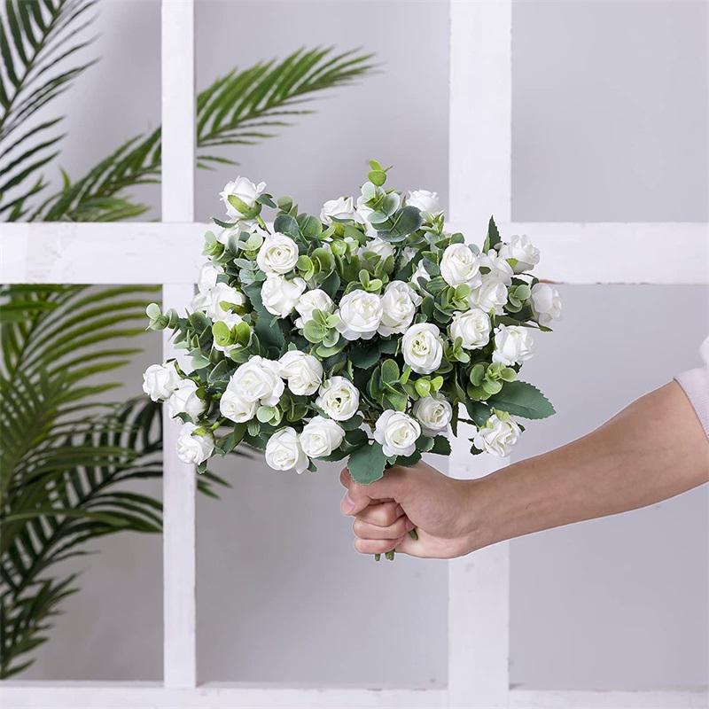 Artificial Flowers Bouquet White Red Rose Eucalyptus Leaves Wedding Decoration Peony Fake Flower For Party Home Decor Outdoor