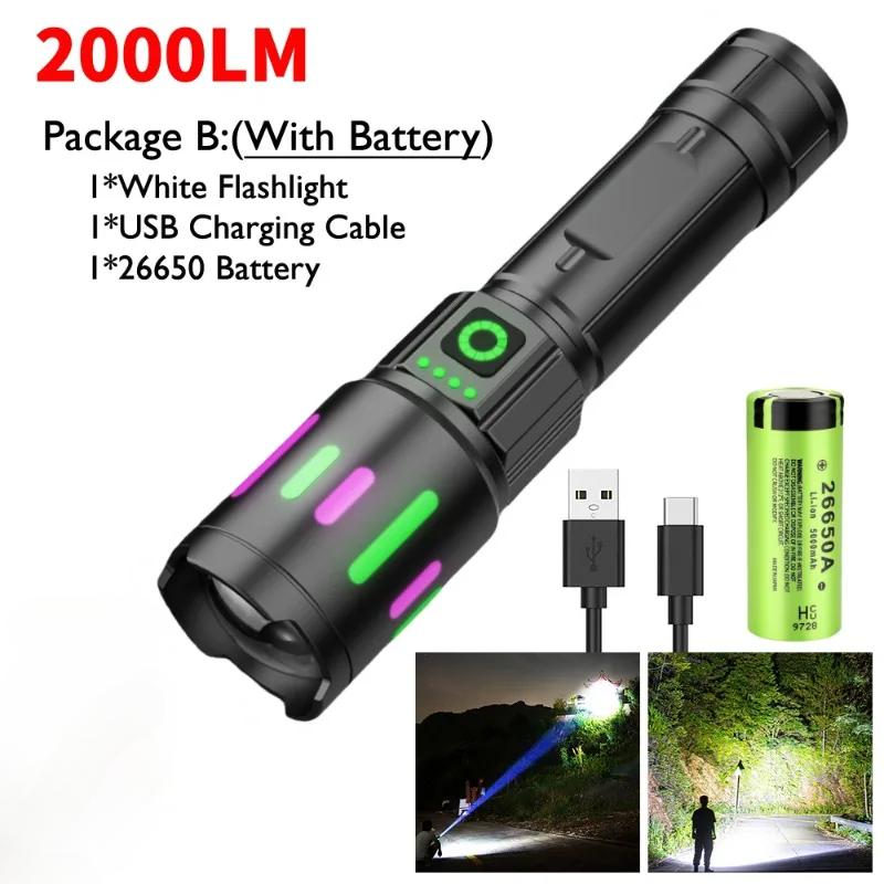 Powerful Flashlight 20W High Lumens Rechargeable Led Flashlight Zoom 2000m Long Range Tactical Lamp Ultra Powerful Torch