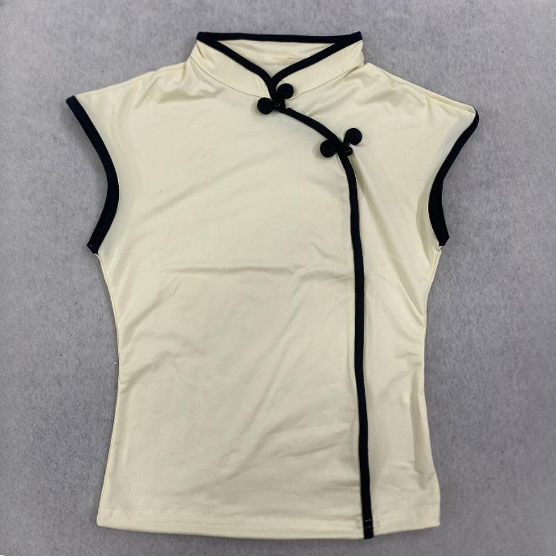 European and American Summer Retro Chinese Style Niche Buckle Women's Slim Fit Cheongsam Collar Top