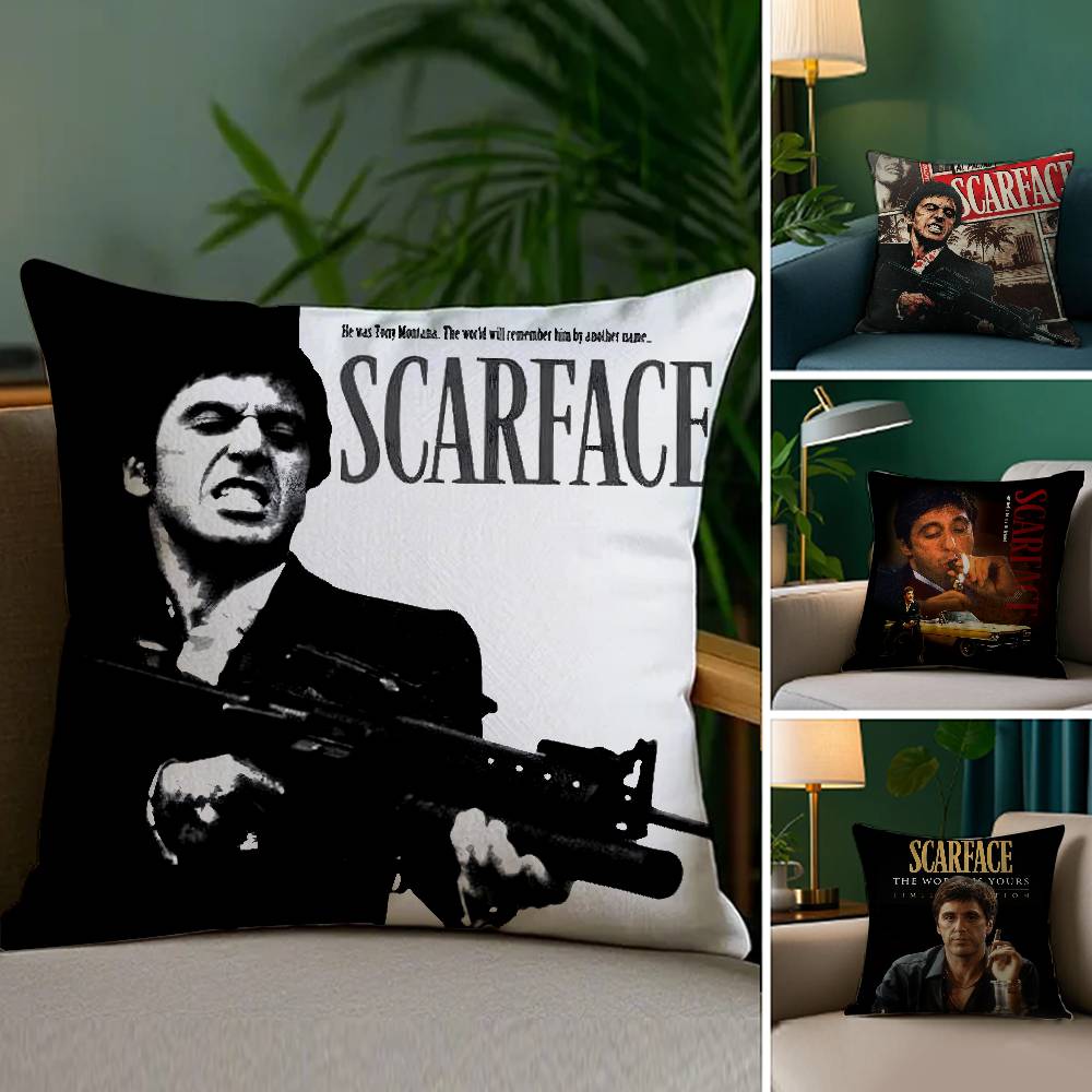 Classic S-Scarface Movie Pillow Case Plush Fabric Soft Double Sided Print Sofa Cushion Cover Throw Pillow Covers