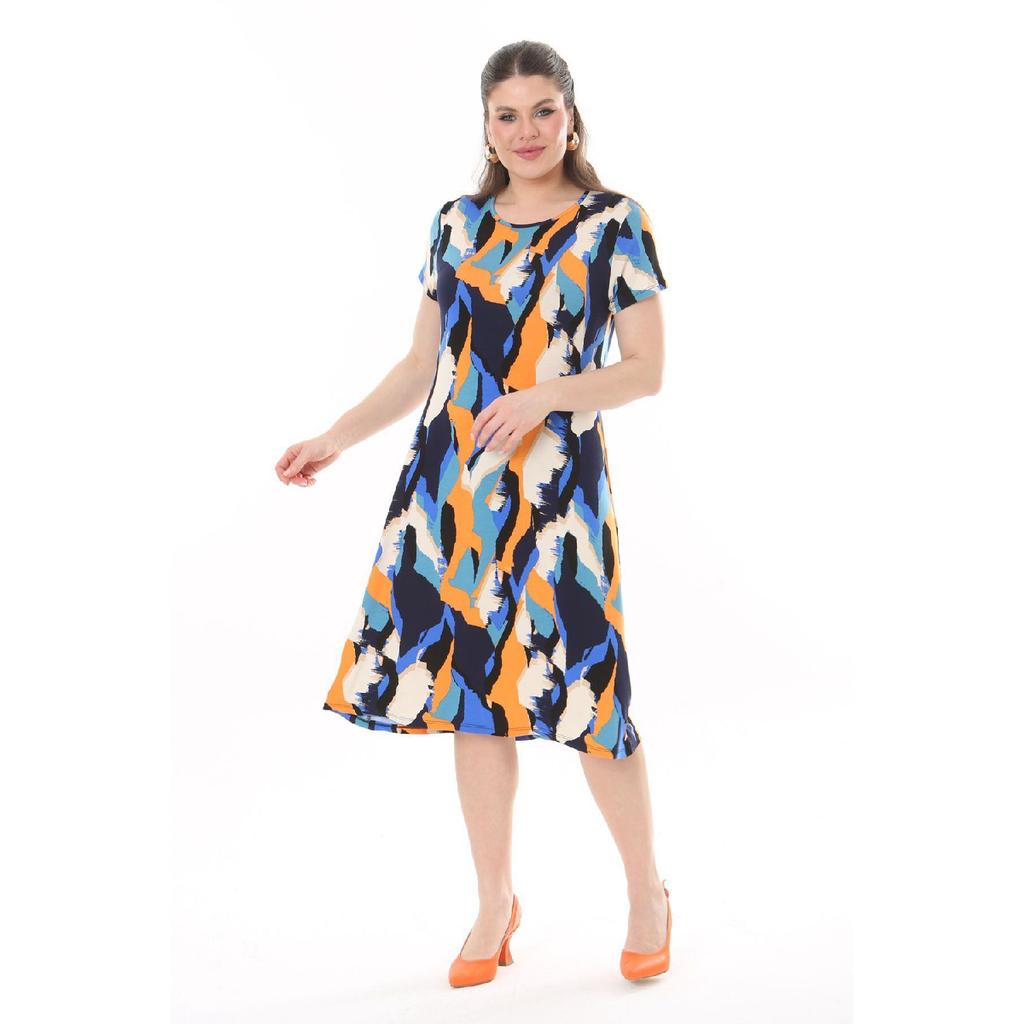 Women's Blue Green Maze Pattern Midi Dress