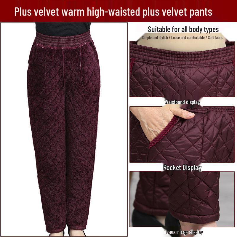 Warm Winter Three-Piece Set for Elderly Women: Fleece-Lined Cotton Coat and Pants