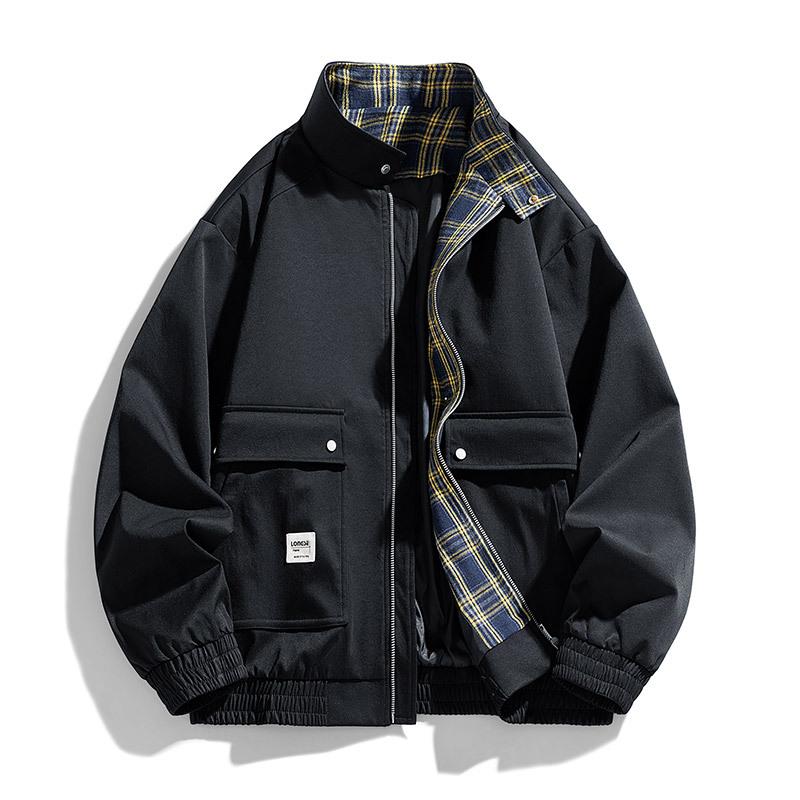 Cozy Up Workwear Jacket Plaid Stand Collar Large Size Loose Plus Size Casual Men's Coat