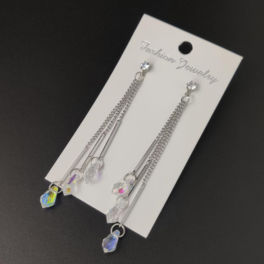 Sterling Silver Crystal Tassel Earrings - Korean Long Pendant for Elegant Style