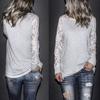 Trim Grey Lace Crew Neck Fitted Tshirt Blended Fabric Hoodie Women Sleeve Long