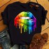 Lippen Reine Baumwolle Bedruckt Unisex und Damen Modetrend T-Shirt Sommer Neu Personalisiert Rundhals Locker Lässig T-Shirt