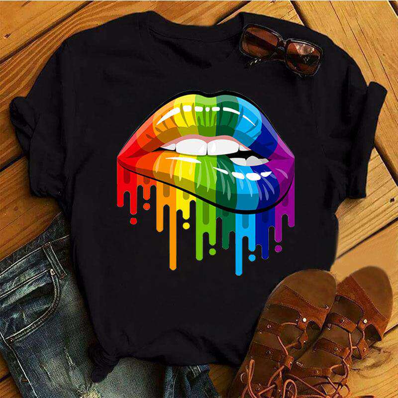 Lippen Reine Baumwolle Bedruckt Unisex und Damen Modetrend T-Shirt Sommer Neu Personalisiert Rundhals Locker Lässig T-Shirt