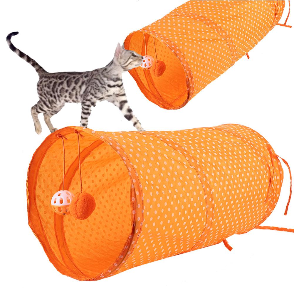 Foldable Cat Dot Tent Long Tunnel Bed Toy Interactive Playing Toys Hide Tunnel (Orange)