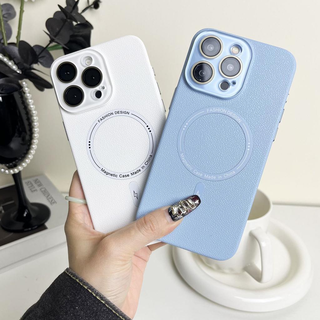 Plain Leather Phone Case for Apple iPhone 15 Promax- Soft Silicone Crystal Frame Lens Phone Cover for Apple iPhone 15/14/13/12/11/Plus/Pro/Promax