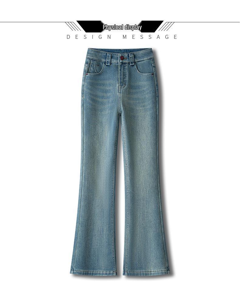 Women's Light Blue Micro-Flare High-Waisted Slim Jeans, Autumn/Winter 2025, Petite & Plus Velvet Bell-Bottoms