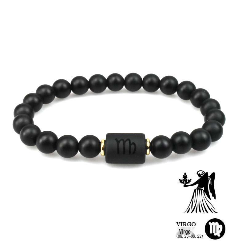 Zodiac Natural Stone Couple Bracelet with Frosted Black Agate Beads