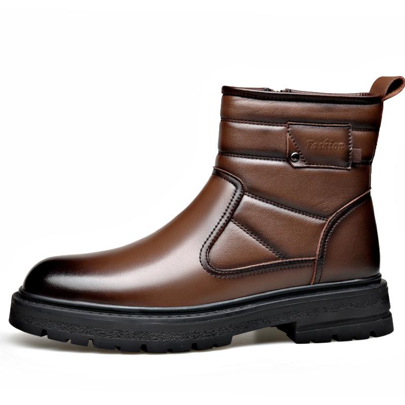 Winter New Designer Snow Boots for Men Genuine Leather Warm Cotton Shoes Man Fashion Casual Solid Color Platform Ankle Boot Male