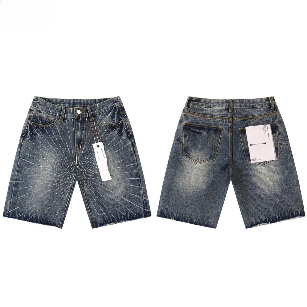 LUXEONDenim Shorts Mens Women with Stunning Rhinestone Sunburst Design High Quality Casual Summer Shorts