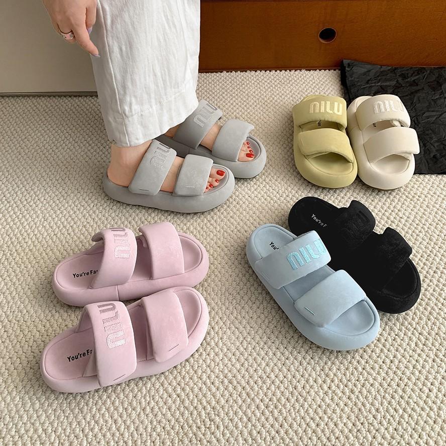 Fresh blue summer anti-skid thick-soled slippers for women's summer wear 2025 new soft-soled cool slippers