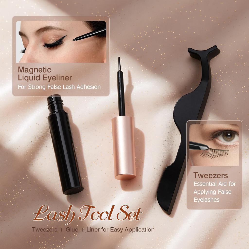Magnetic Eyelash Curling Set with Glue-Free False Lashes - 10 Pairs Mixed