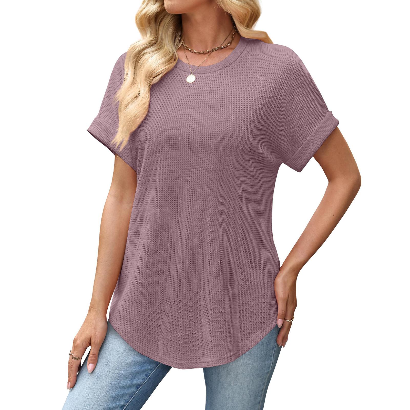 

Women s Casual -Weave Short-Sleeve T-Shirt Top XL рожевий