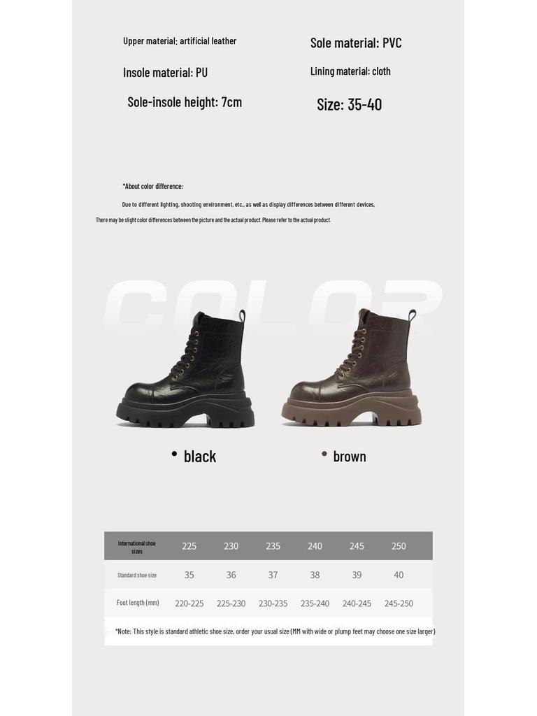 Augusden Women's 2025 Autumn Brown Chunky Heel Platform Ankle Boots - English Style Motorcycle Design