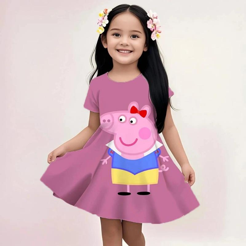 Peppa Pig Beach Holiday Dress Girls Summer Sleeveless Cartoon Print Casual Loose Soft Lightweight Comfortable 110