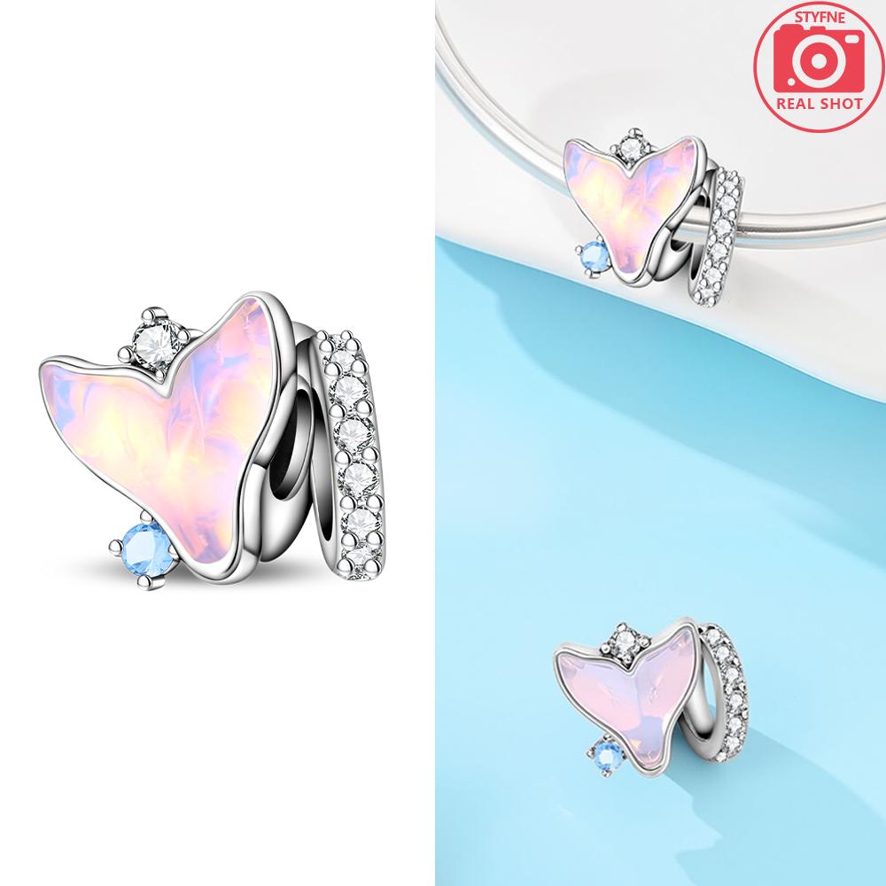 Original Copper Certified Pink Shell Pearl Blue Zircon Petals Beads Fit Women Woman Gift Phone Charms Diy Accessory
