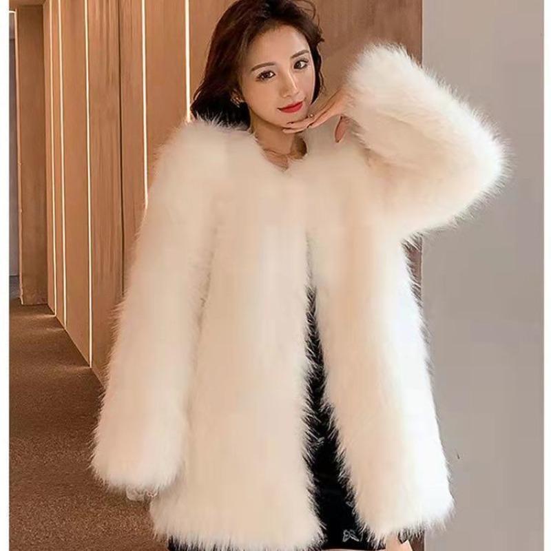 Imitation Fur Jacket Women's Long Winter Imitation Fox Hair Slim and Thin Thickened Fur Coat