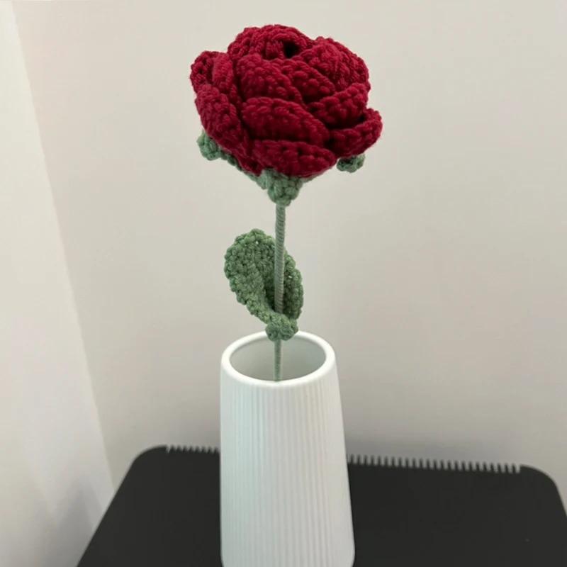 2 Stück Moderne Eleganz Simulationsblume Heimdekoration Esstisch Gestrickte Rose Einzelner Strauß Hochzeit Kunstblume