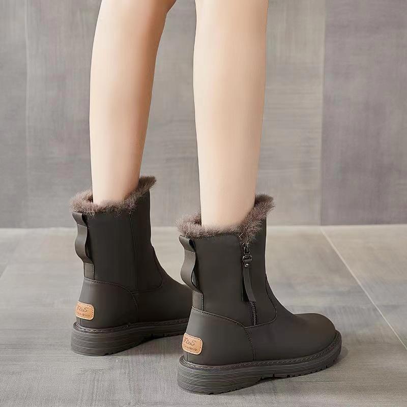 Fashion Waterproof Round Toe Winter Ladies Shoes Platform Zipper Leather Women's Snow Boots on Promotion Fashion 2025 Trend Work Booties