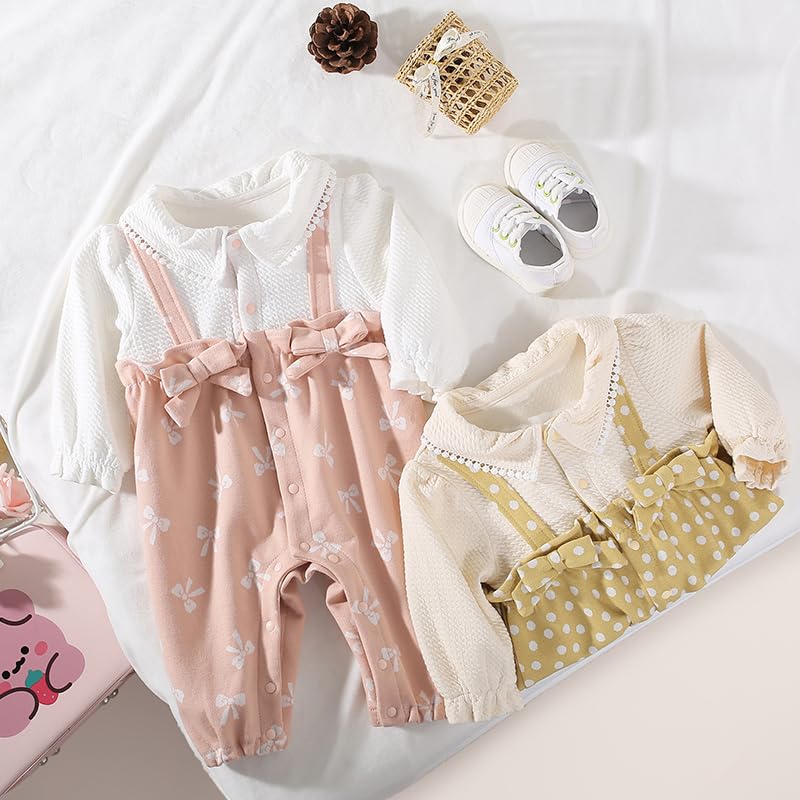 Baby Clothes Long Sleeve Spring Autumn Winter Girls Overalls Layered Style Romper Coveralls Baby Birth Preparation Gift Gift Gift Pattern Bow Pink
