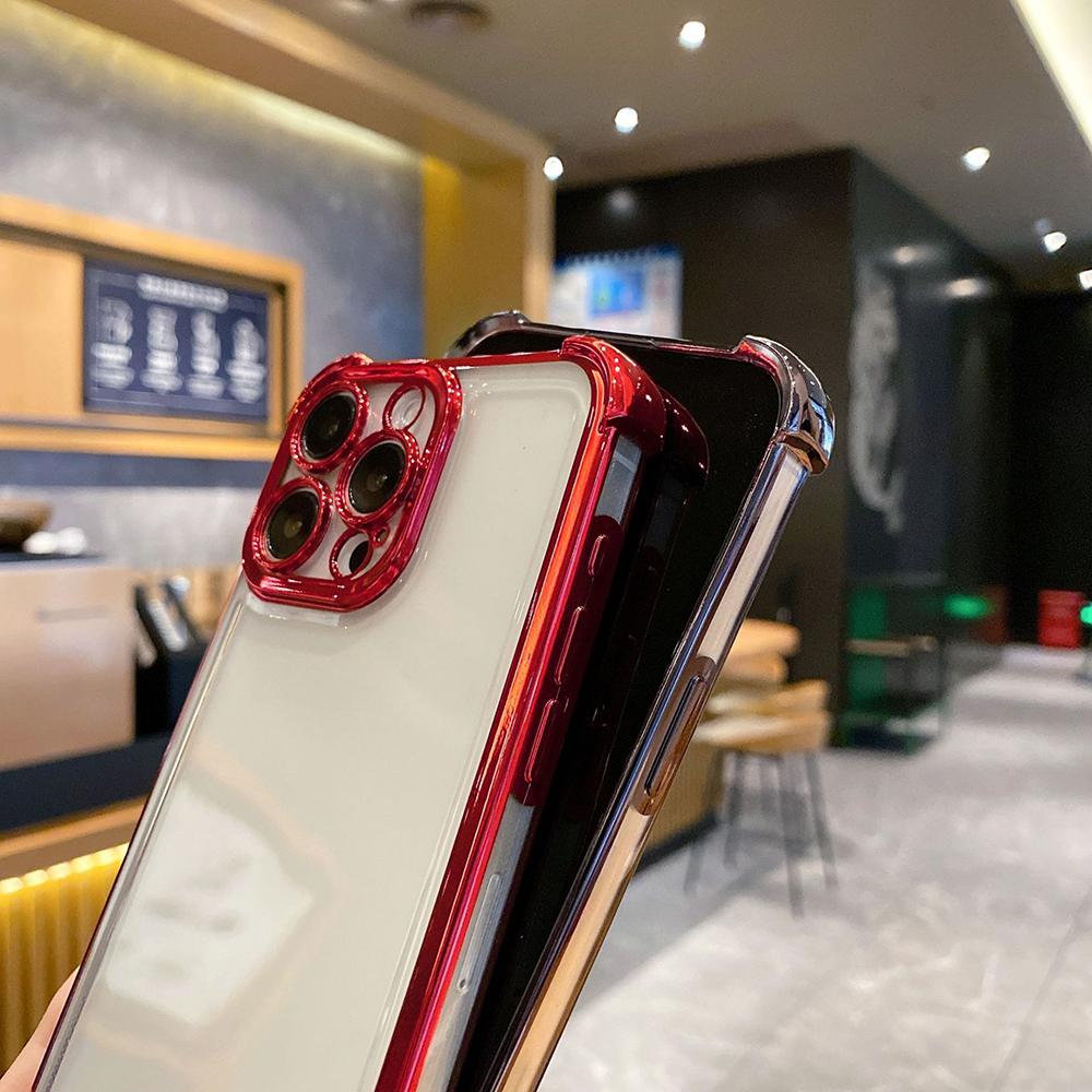 Electroplated Four Corners Anti Drop Transparent Protective Phone Cases for iPhone Huawei Honor OPPO Infinix Itel Tecno