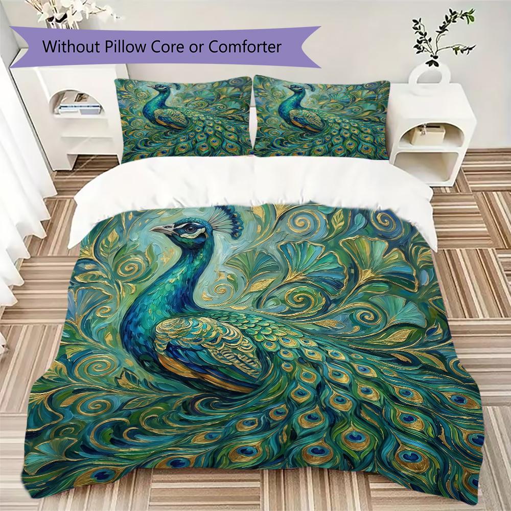 Peacock Pattern Bedding Uilt Set Uilt Cover Pillowcase Home Decoration Birthday Gift (1 * Duvet Cover + 2 * Pillowcase Without Core)