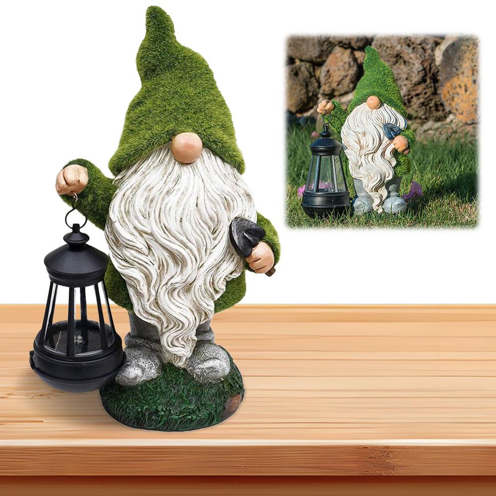 

Garden Gnome with Solar Light Decorative Flocked Gnome Statue Waterproof Moss Gnome Figurine for Patio Lawn Yard Balcony China Mainland
