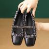 Women Ballet Shoes Buckle Soft Sole Single Shoes 2026 Elegant Ladies Fashion Designer Square Toe Mary Jane Flats Shoes Size 43