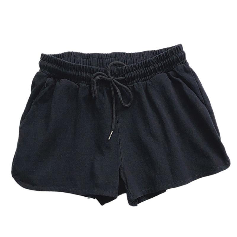 Elastic Waist Sports Loose Solid Color Cotton Blend Shorts