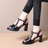 Black medium heel thick heel sandals women's summer 2025 thick sole fashion outer wear waterproof table fish mouth word with high heels women