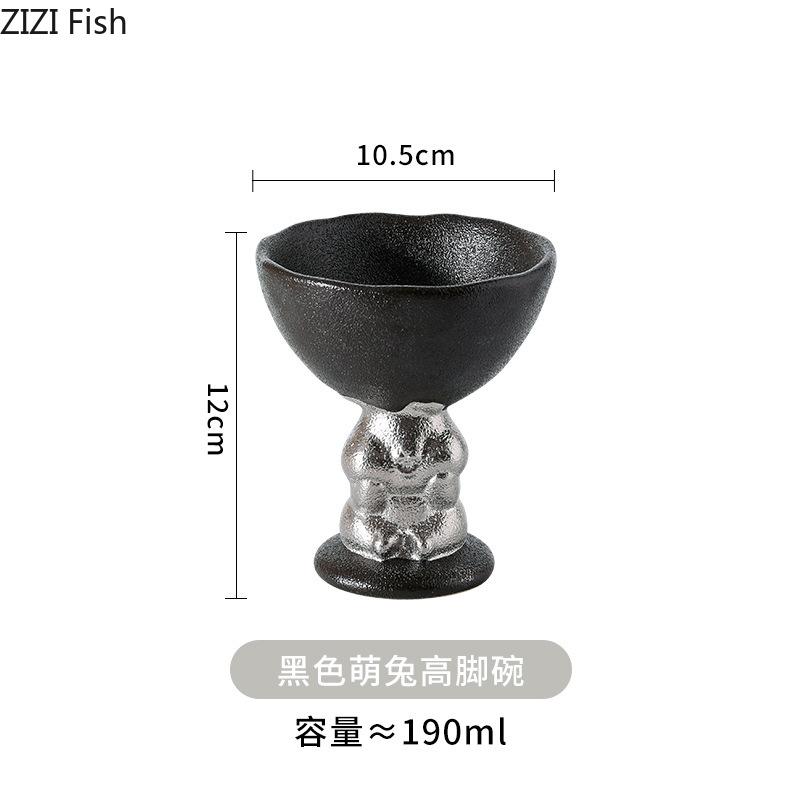 BR190mlCeramic Ice Cream Cup Heart-shaped Dessert Bowl Creative Frosted Relief Rabbit High Footed Cup Cute Rabbit Fruit Salad BowlEY