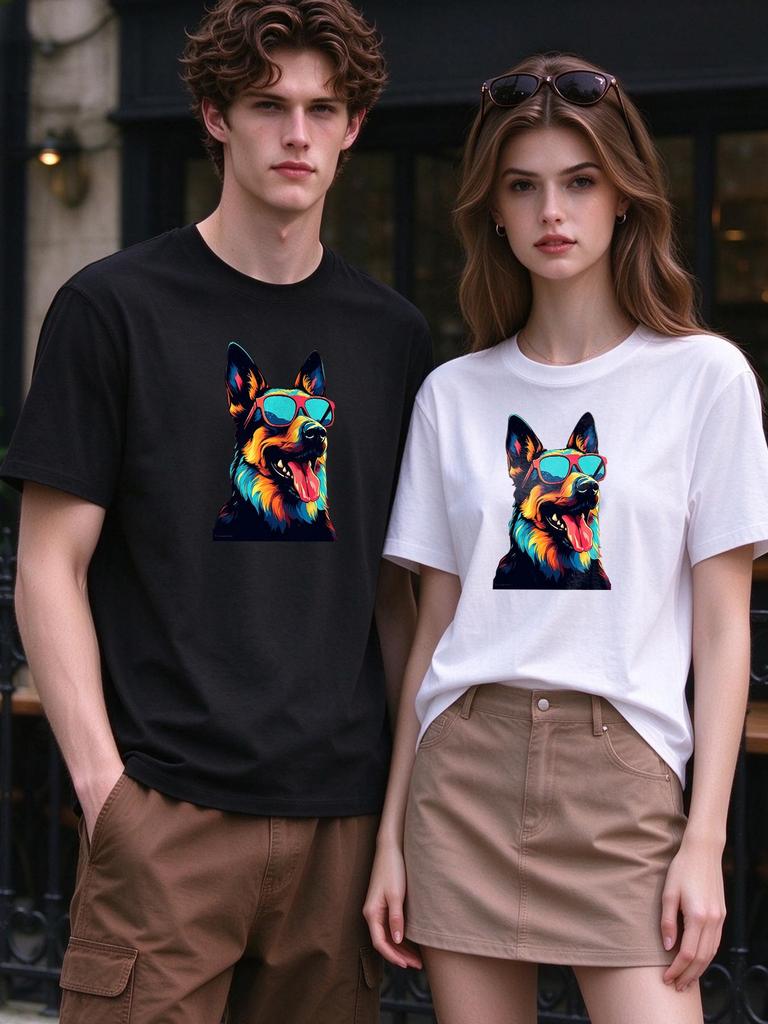 Unisex T-shirt Cool Colorful Dog Printed Summer Casual Comfy Top