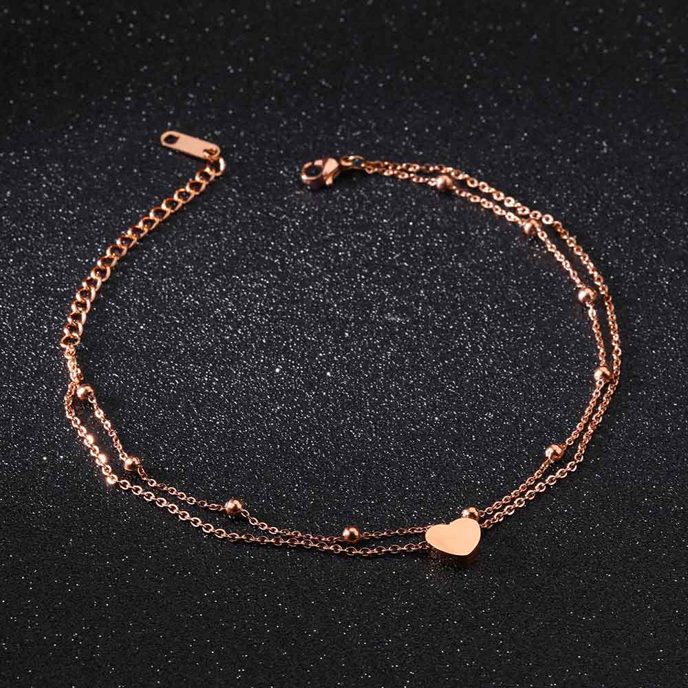 Lokaer Fashion Bohemia Double Layer Stainless Steel Heart Charm Bracelets For Women Rose Gold Plated Chain Link Bracelet B18197