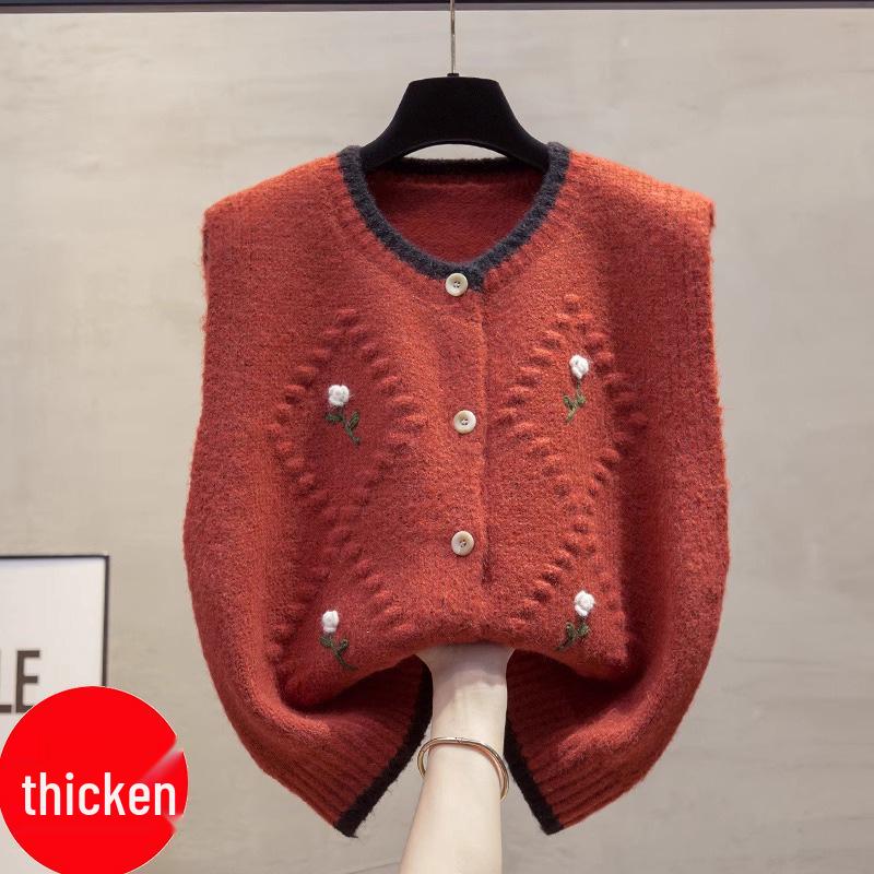 Women's 2025 Floral Knit Cardigan Vest - Sleeveless, Loose Fit Layering Sweater for Autumn/Winter