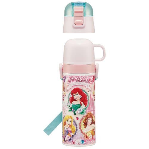 Skater Children's Water Bottle, 2-Way, 470ml (Direct Drinking) or 430ml (Cup Drinking), Disney Princess Design, 24-inch, Girls, Stainless Steel, Insul