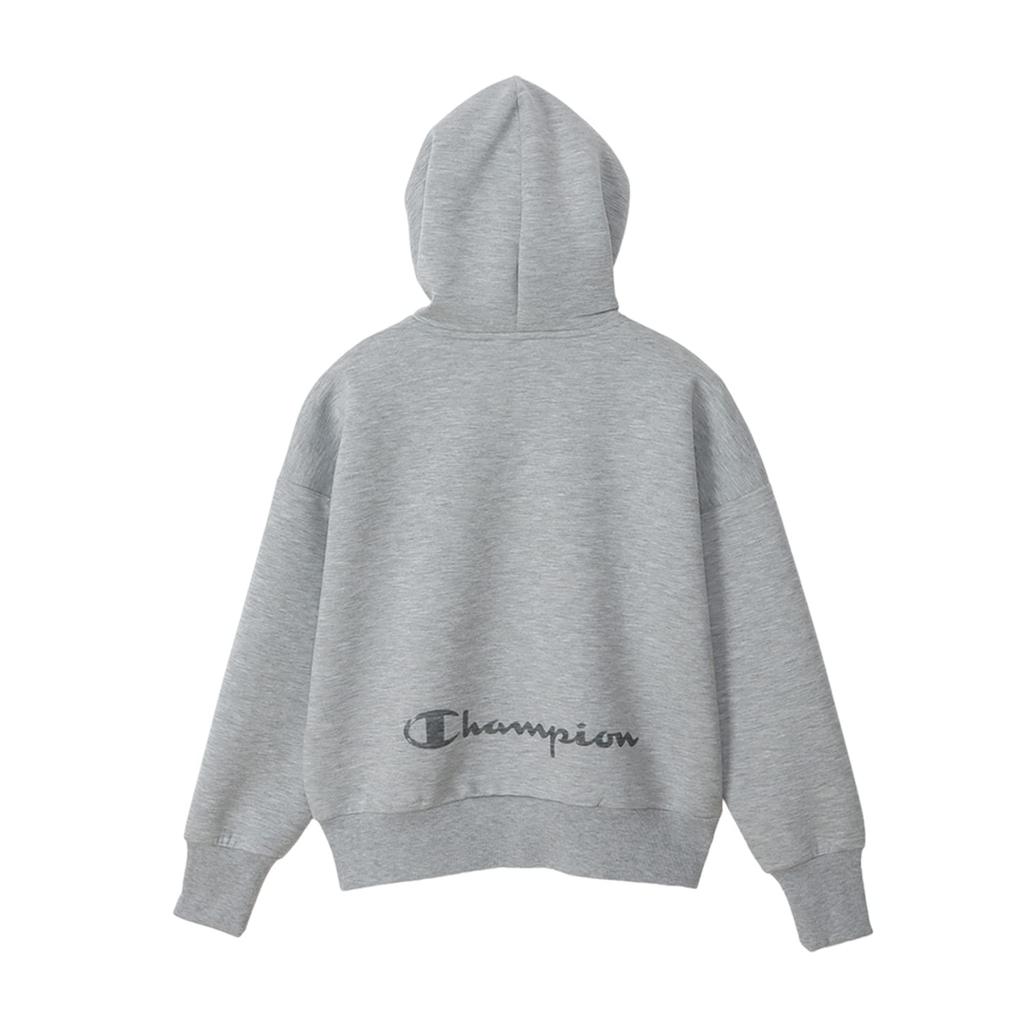 Champion Script Logo Hooded Long Oxford Size L Women's WRAP-AIR Sweatshirt, Sleeve, Stretch, Warm, Gray, (CW-YS102)