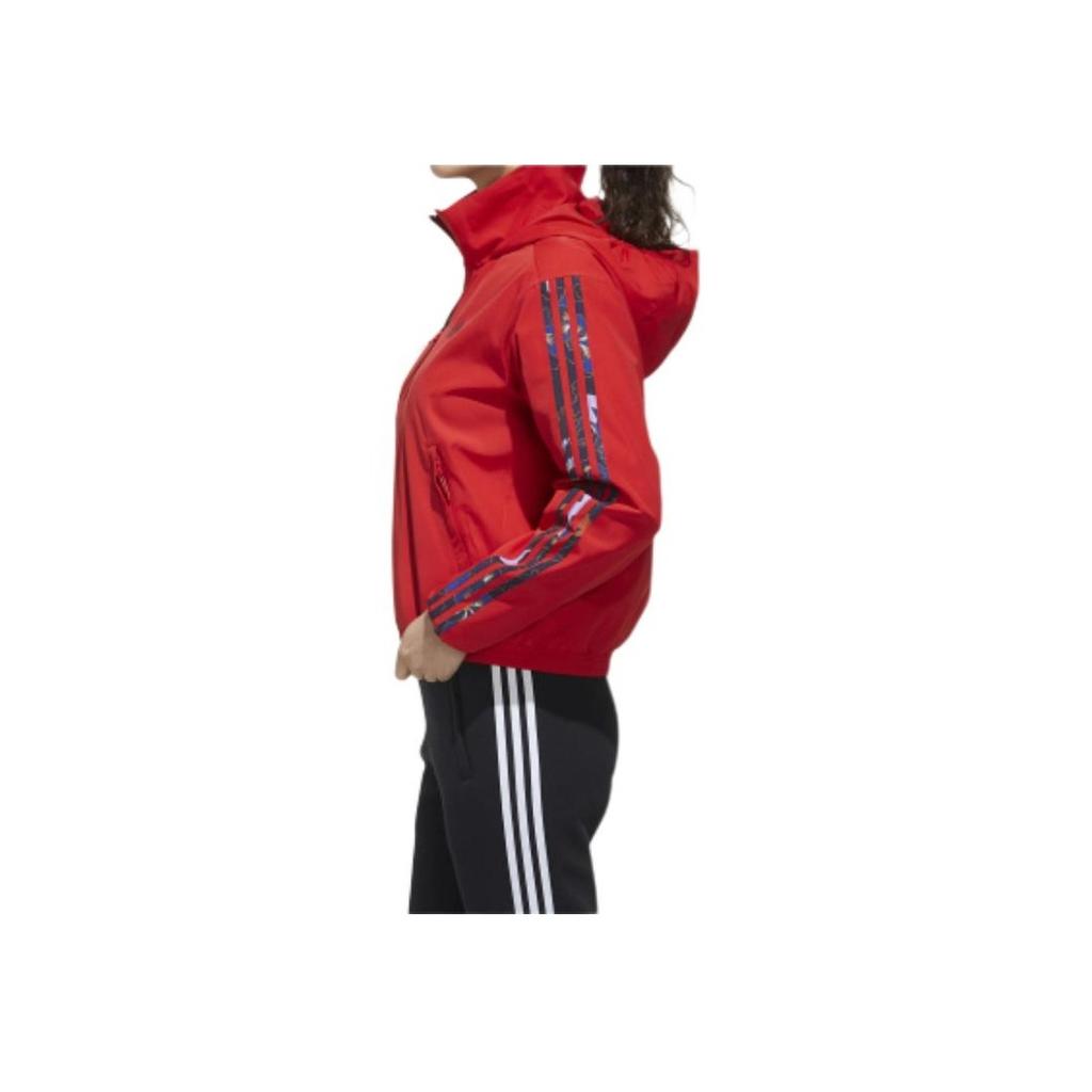 Adidas Floral Logo Fleece-Lined Hooded Jacket Women Jacket Red GG0769