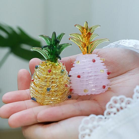 Figura de Piña de Vidrio Soplado a Mano Coleccionable Mini Adornos de Fruta Escultura de Piña de Cristal Artificial para Manualidades Decoración del Hogar Cocina