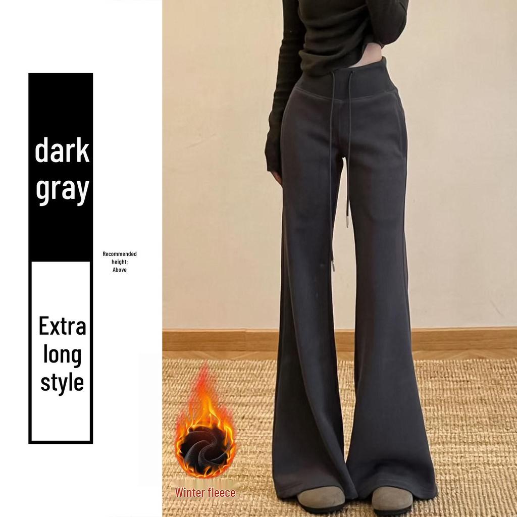 Women's Black Micro-Flare Sports Sweatpants, High-Waisted, Slimming, Flattering, Plus Velvet, Autumn/Winter 2025 Collection